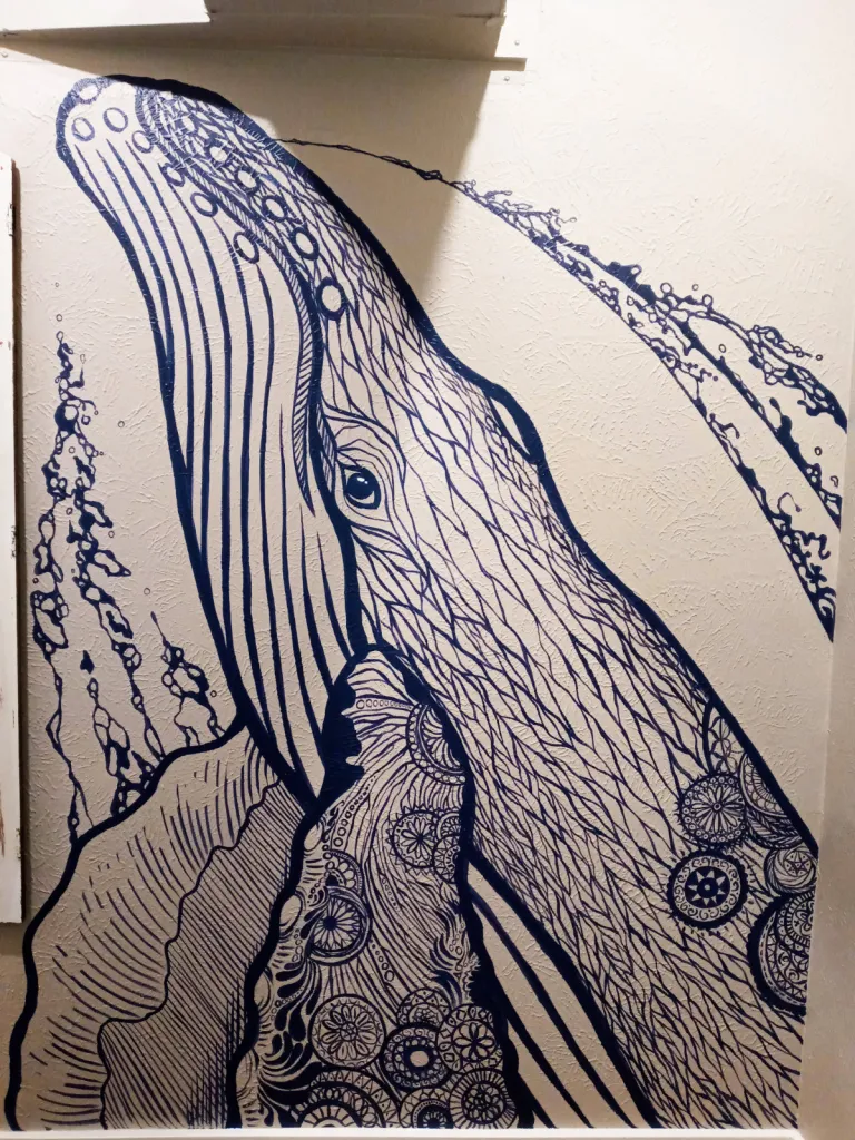 Whale in motion with only line work 