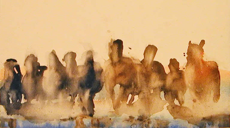 A process photo of a mural with horses 