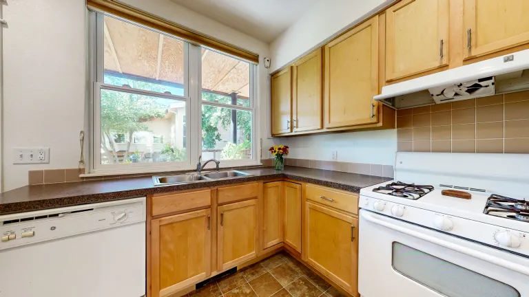 Kitchen view with large window