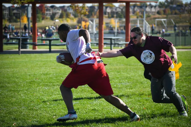 Flag football Special Olympics with volunteers and participants