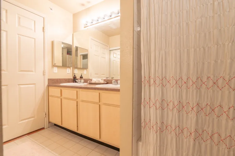 Bathroom view of sink and shower