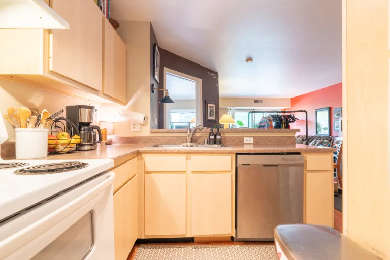 Kitchen view of counter tops