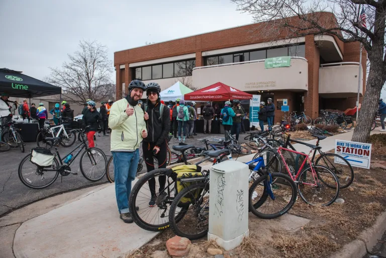 People, bikes and several breakfast stations gathered at 2024 Winter Bike to Work Day