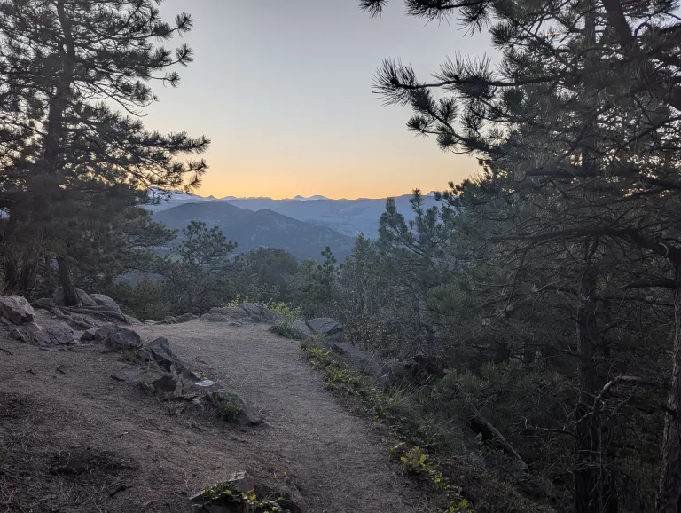 Artist Point Trail looking towards the mountains at sunset.