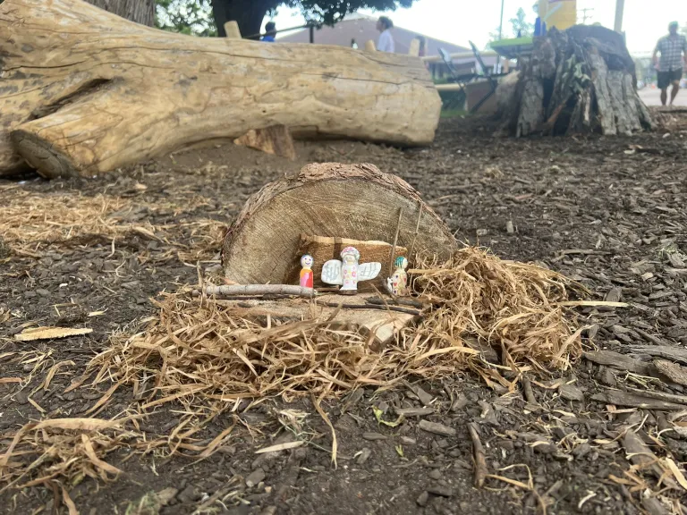 Nature play area fairy house made by a child