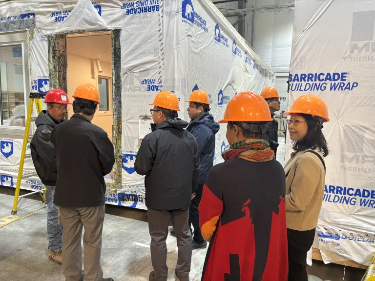 A delegation from the Japan Off-site Construction Association, a liason from Boulder-Yamagata City Friendship Committee and Councilmember Taishya Adams take a tour of BoulderMOD.