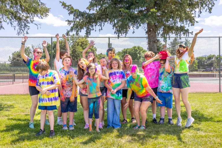 Camp counselors and campers at the color run