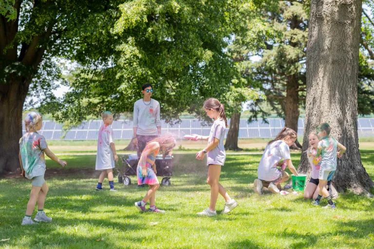 Camp staff and campers at the color run