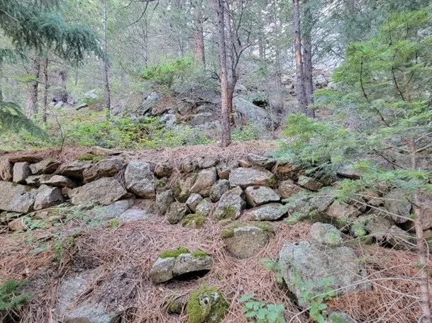 Overview of Barker Gravity Pipeline - Rock Retaining Wall, view to the Southeast
