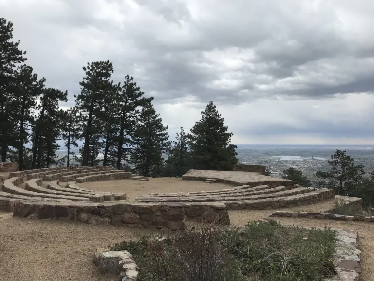 The ramp ends at the top of the lower level of stone seats in the Sunrise Amphitheater