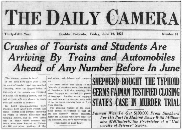 Crushes of Tourists newspaper clipping from 1925 