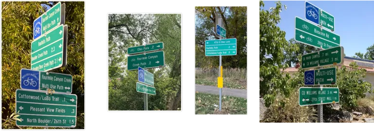 Examples of green and white bikeway signs 