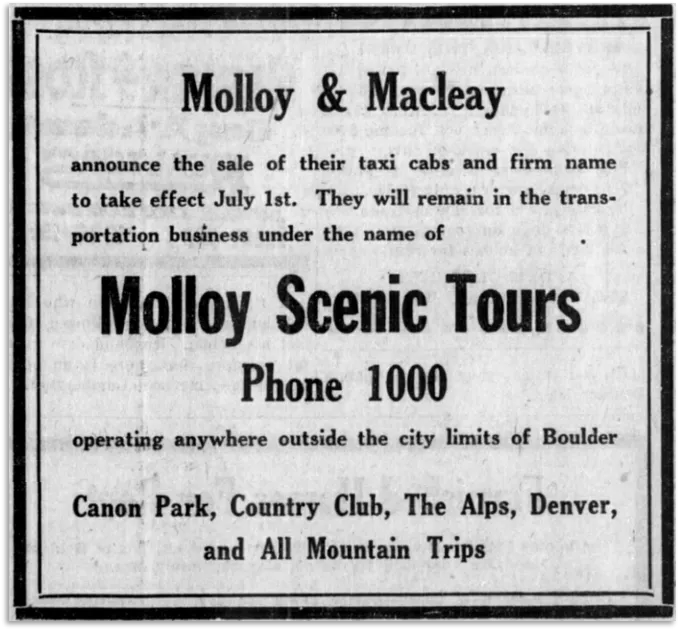 July 2, 1926 newspaper clipping for Molloy Scenic Tours