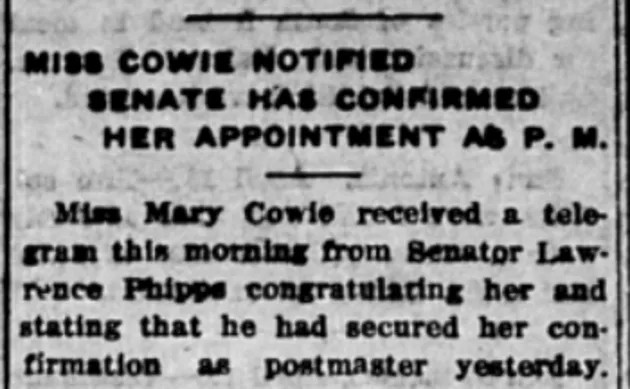 Miss Cowie Notified newspaper cliipping