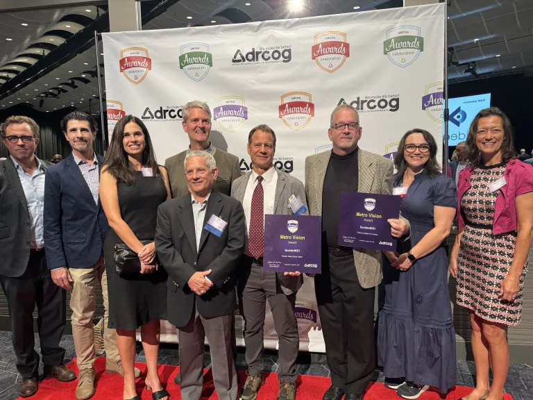 Representatives from the City of Boulder, BVSD and Flatirons Habitat at the DRCOG Metro Vision Award.