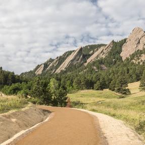 Chautauqua Trail leads to the Flatirons in Boulder, Colorado