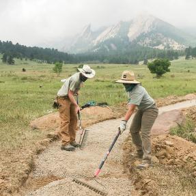 OSMP trail staff working in the Chautauqua Meadow area