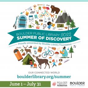 A graphic for Summer of Discovery with clipart of outdoor animals and objects