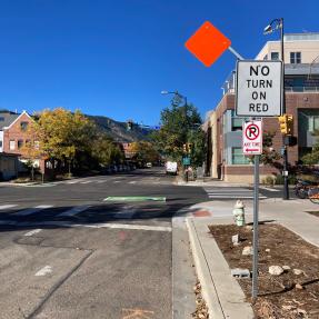 A "no turn on red" restriction sign