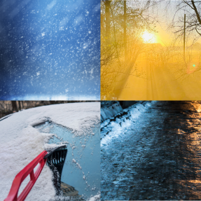 a collage of winter weather conditions