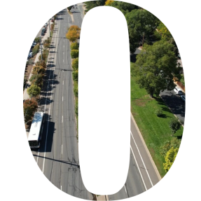A zero overlayed on top of a road