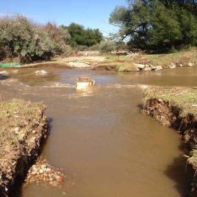 Existing sanitary sewer main exposed by Boulder Creek bank erosion in 2013