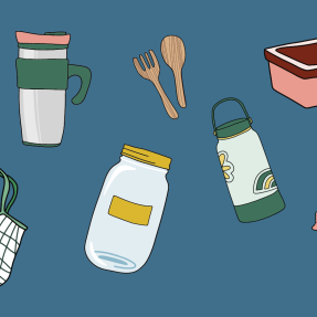 Reusable solutions include durable water bottles, utensils, glass jars, food containers and shopping bags.
