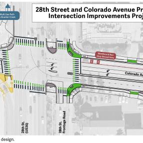 A 28th and Colorado project concept graphic illustrating improvements