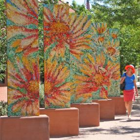 Flowers across many panels creating a walking art piece