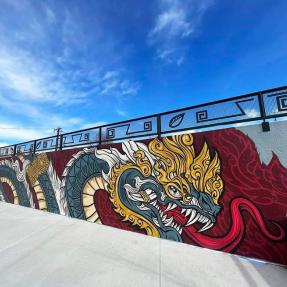 Mural of a dragon with lots of detail 