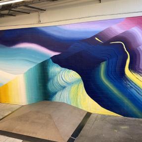A mural of creative linework and creative color palette 