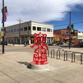 Sculpture with the intersection in the background
