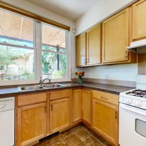 Kitchen view with large window