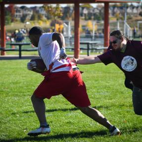 Flag football Special Olympics with volunteers and participants