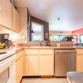 Kitchen view of counter tops