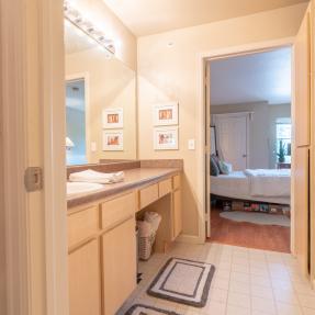 Picture from toilet looking at entire bathroom 