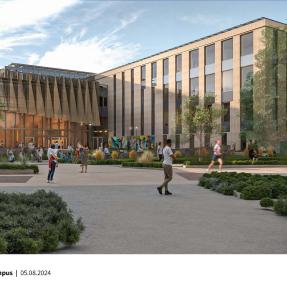 Large plaza area outside building with opportunity for people to hangout 