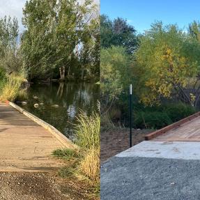 Pedestrian bridge at Coot Lake before and after repairs