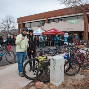People, bikes and several breakfast stations gathered at 2024 Winter Bike to Work Day