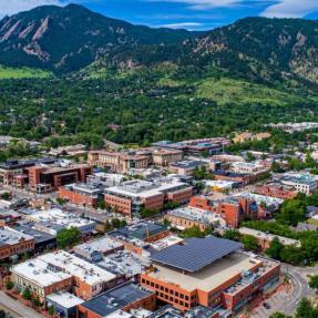 View of Flatirons and downtown