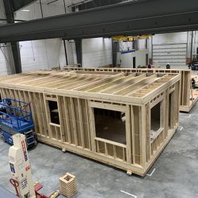 Framed module in the Boulder Mod factory.
