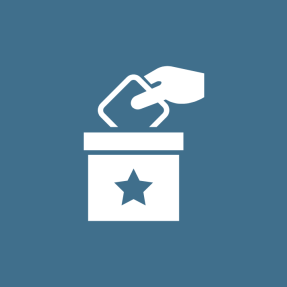 Ballot box icon on blue background