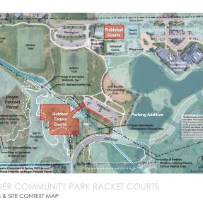 Graphic of project site showing the location of pickleball and tennis courts