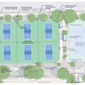 Graphic showing the layout of 6 pickleball courts