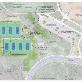 Graphic showing the layout of 8 new outdoor tennis courts