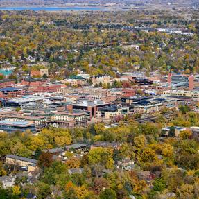 Drone shot of downtown Boulder