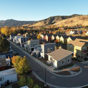 Drone shot of Ponderosa West Court looking southwest. 