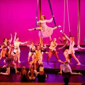 Aerial dancers performing on stage