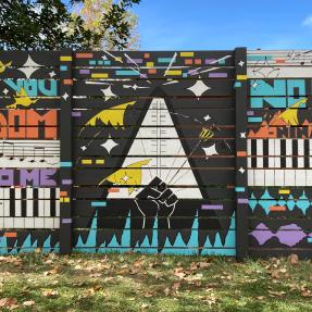 Mural reading 'I'll tell you what freedom is to me - no fear'