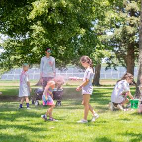 Camp staff and campers at the color run
